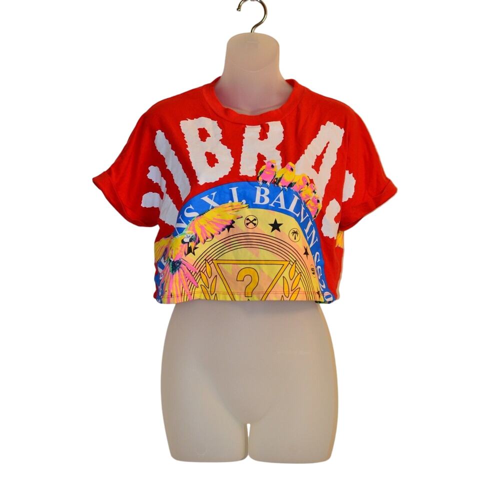 GUESS XS J. Balvin Collection VIBRAS T-Shirt Crop Top Bright Red Graphic Rare